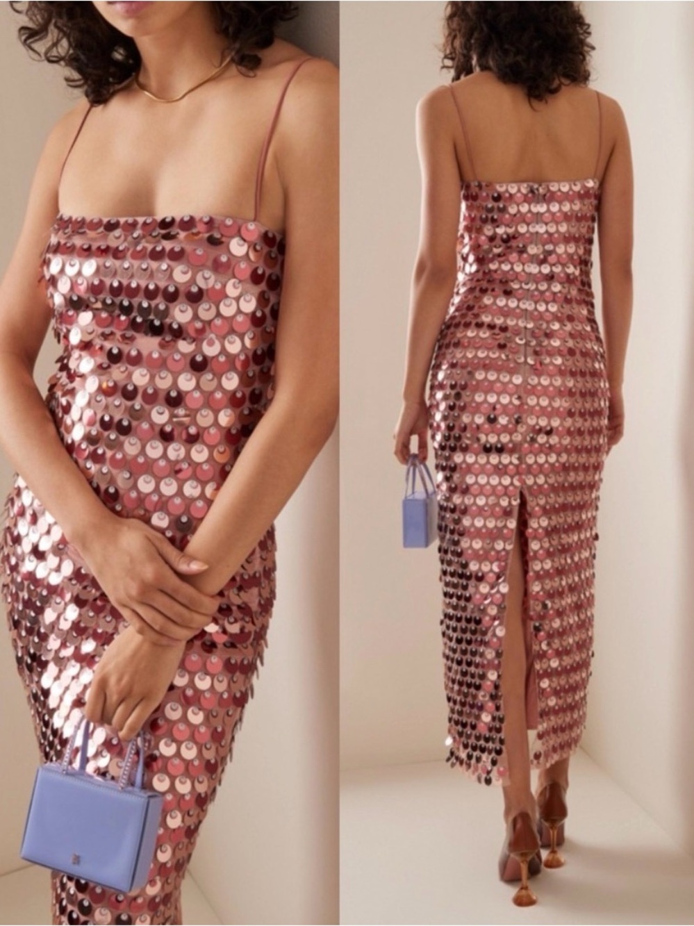 New Arrivals Pink Sequin Maxi Slip Dress with Spaghetti Straps